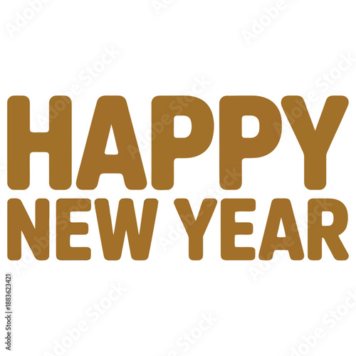 Bold brown text announces Happy New Year across the white.