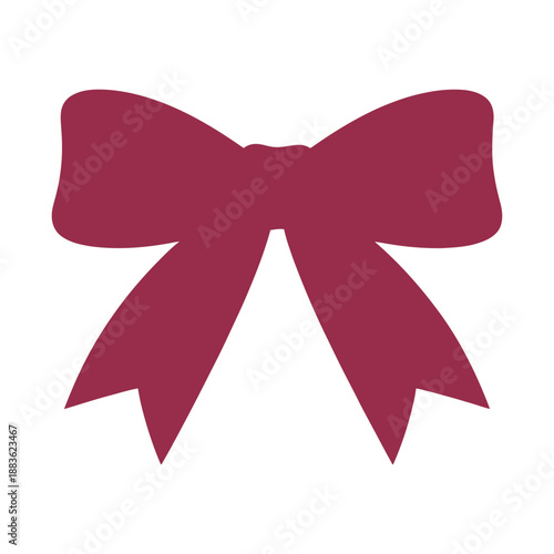 Burgundy ribbon bow graphic represents gift wrapping element.