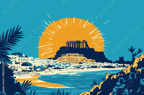 Vibrant Sunrise Over Ancient Ruins by the Sea