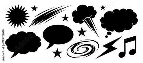 A set of vector illustrations of icon silhouettes for manga and comics, designed in a minimalist style_03.