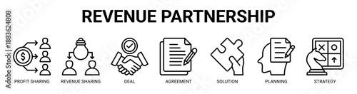 Revenue Partnership web banner icon vector illustration concept with icon of Profit sharing, Revenue sharing, Deal, Agreement, Solution, Planning, Strategy.