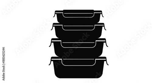 a stack of four black rectangular food storage containers simple silhouette design