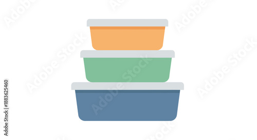 a stack of three colorful plastic food storage containers blue green and orange in color