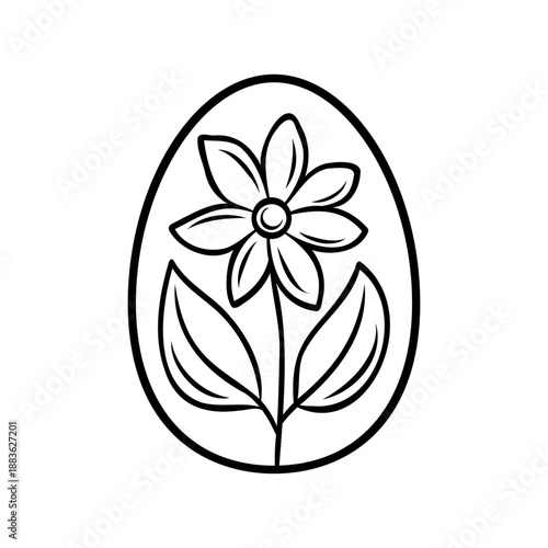Easter egg decorated with smiling simple flower, doodle-style vector illustration. Minimalist hand drawn line art expressing spring, playful, symbolic and creative design concept.