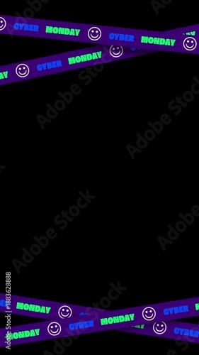 Cyber Monday Neon Sale Ribbon on Black Background Vertical Loop