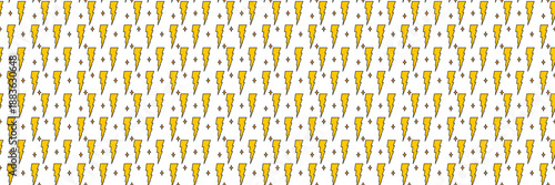 Yellow thunder bolts seamless pattern on white. Bright electric lightning icons form energetic background perfect for retro comic-style posters and vintage prints.