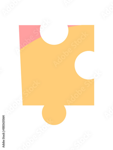 Jigsaw puzzle piece silhouette in flat style. Bright yellow puzzle part for boardgame and table fun. Toy element for kids and children, promoting game play activities. Simple layout family