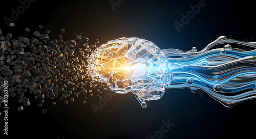 Crystal Human Head with Data Transformation and Fluid Flow