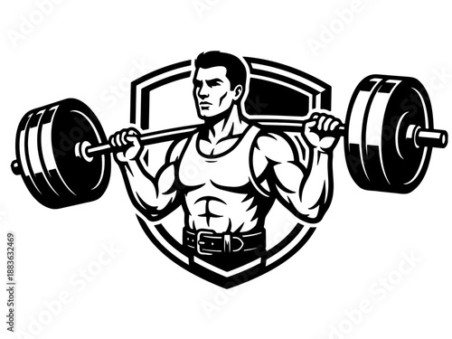 Bodybuilder doing squats with a barbell vector design