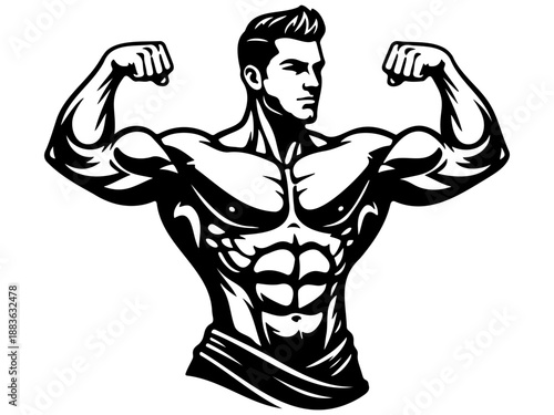 Bodybuilder flexing biceps muscles in double pose