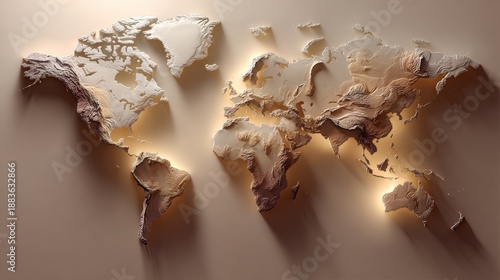 2D world map on a white wall
