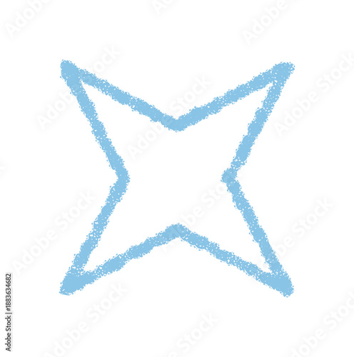 Blue chalk sketch star outline with crayon texture. Star symbol and icon in crayon pattern style, simple art element in hand drawn outline for pattern or decoration, blue color for festive concept.