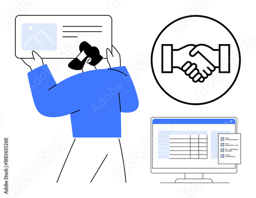 Business collaboration concept. Business collaboration through digital platforms with handshake icon, identity management, and data sharing. Business collaboration in teamwork, online systems
