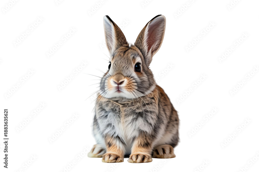 Fototapeta premium Cute fluffy rabbit isolated on transparent background, adorable white pet animal cutout for Easter and design use.