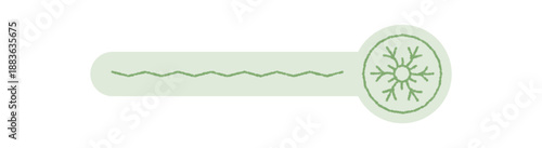 Green flat snowflake sticker seal forms a decorative badge for lid or box element. Crayon accent gives this label a modern xmas style. Package and decoration usage for holiday or seasonal product.