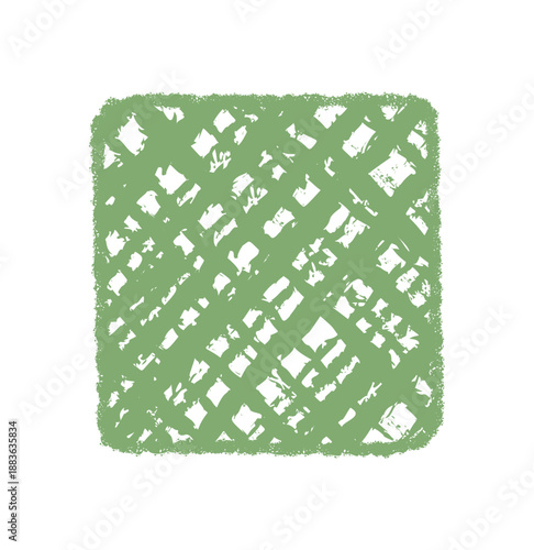 Fluid crayon box with grunge scribble texture and sketch background. Green square rectangle in abstract quote style. This graphic element adds rough artistic feel to any modern visual project.