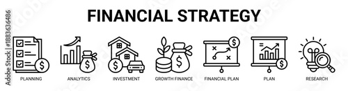 Financial Strategy web banner icon vector illustration concept with icon of financial planning, analytics, investment, growth finance, financial plan, plan, and research.