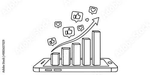 Smartphone Social Media Growth Analytics and Engagement Chart with Notification Icons Vector