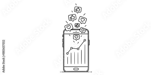 Smartphone Social Media Growth Analytics and Engagement Chart with Notification Icons Vector