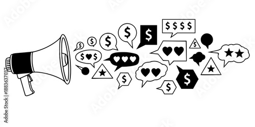 Digital Marketing Megaphone Loudspeaker Broadcasting Business Promotions and Social Feedback Vector