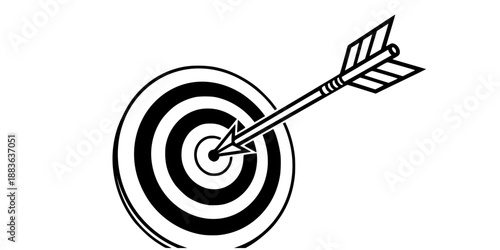 Target Audience Bullseye with Arrow Hitting Center for Business Goals and Marketing Strategy Vector