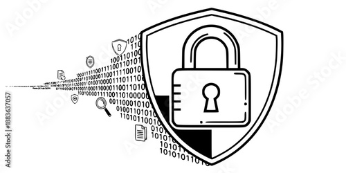 Cybersecurity Shield and Padlock Protecting Data Privacy and GDPR Compliance Concept Vector