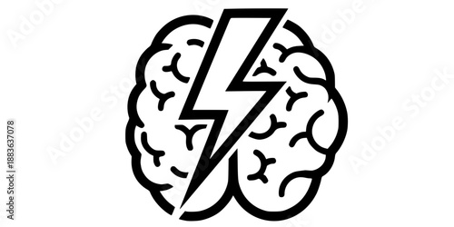 Creative Brainstorming Idea Concept with Lightning Bolt Inside Brain Icon Vector