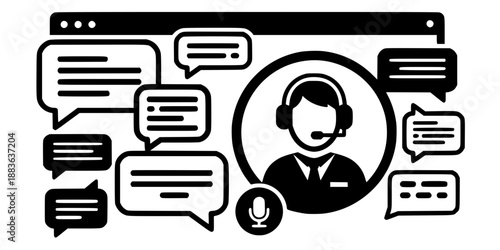 Online Conference Webinar Interface with Speaker and Audience Chat Bubbles Vector