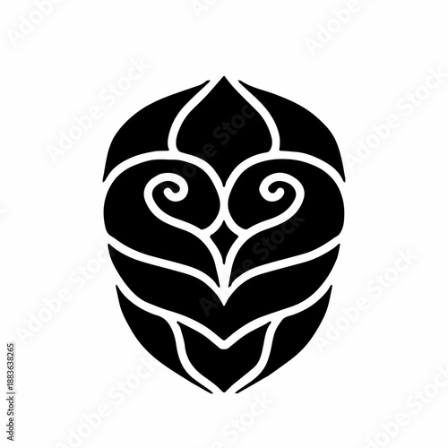 Abstract black tribal mask logo design, vector illustration isolated on white background, suitable for branding, tattoo, or symbolic graphic use.