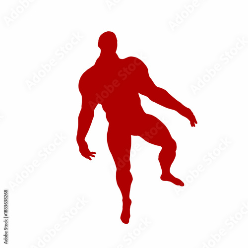 Red silhouette of a man in dynamic pose, vector illustration isolated on white background, suitable for sport, action, or human movement concepts.