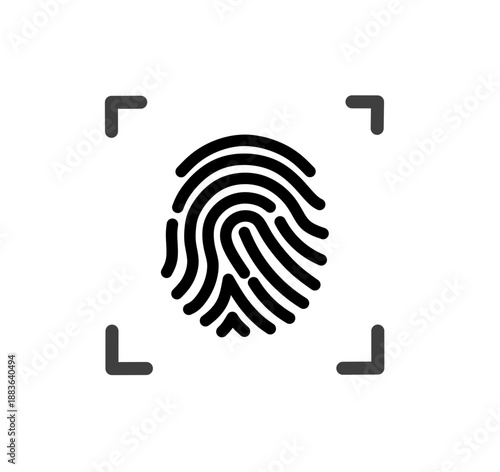 Fingerprint scan icon with focus frame corners for biometric security and identification