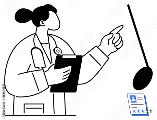 Medical professional with a clipboard instructing and reviewing information. Ideal for healthcare, medical guidance, doctor-patient relationships, diagnostics, training, professionalism