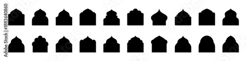 Islamic frame collection with arabic windows and arches. Traditional oriental silhouettes in vector format isolated.