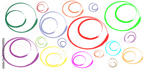 Circle vector collection, vectors of various types of circles. Colored circle vector illustrations. Yellow, red, green, blue, and purple colored circle user interface elements, futuristic design.