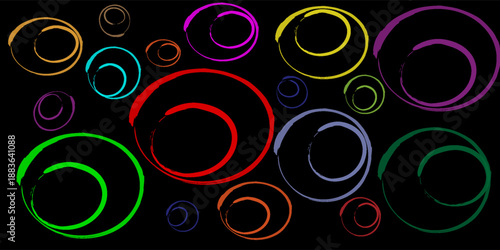 Circle vector collection, vectors of various types of circles. Colored circle vector illustrations. Yellow, red, green, blue, and purple colored circle user interface elements, futuristic design.