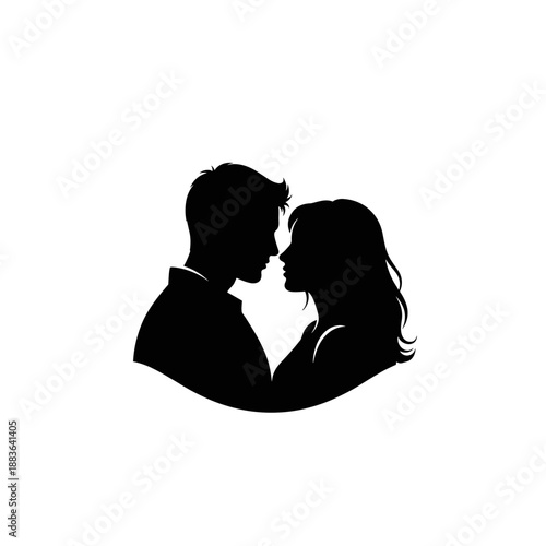 Silhouette Couple Embracing Facing Each Other.