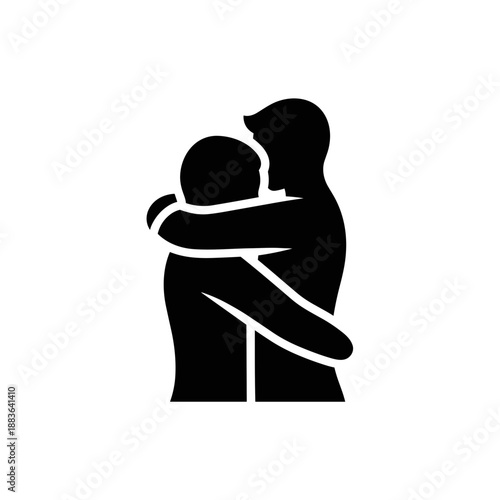 Silhouette of Adult and Child Hugging.