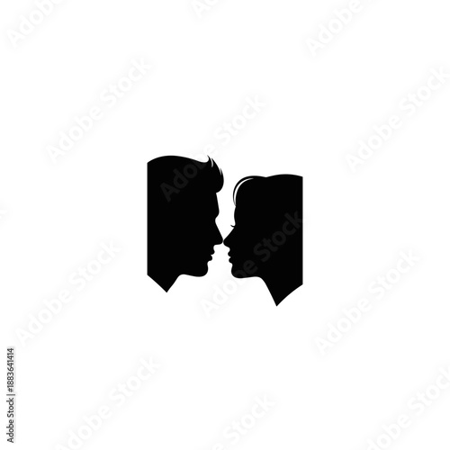 Silhouette of Man and Woman Kissing.