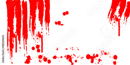 Abstract red blood splash on white background. Blood Drops Splatter Spray Wallpaper, Vector drops-splash.