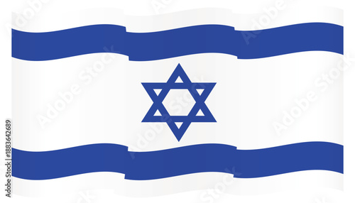 Vector Israeli Flag, Israel Waving banner, eps. Flying Jewish state Flags on the white background