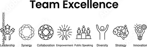 Team excellence icon set for leadership development and collaborative performance training