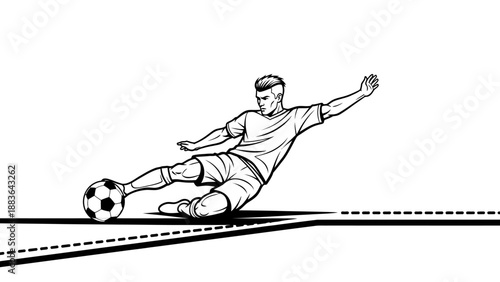 Soccer Player Kicking Ball with Intensity.