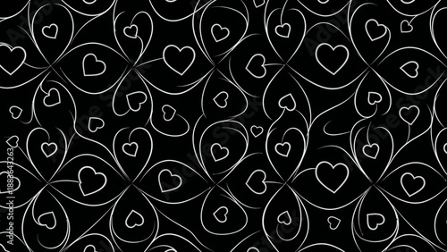 White Heart Shapes on Black Background.