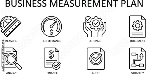 Business measurement icon set for performance tracking and operational planning dashboards