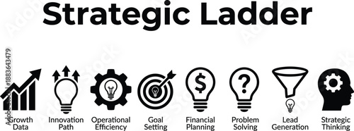 Strategic ladder icon set for business growth planning and executive decision making dashboard interfaces
