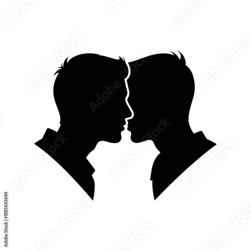 Two Men Kissing Silhouette Profile Illustration.