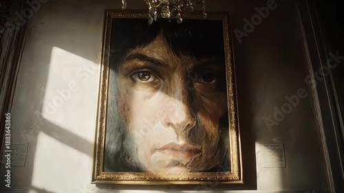 Portrait Painting in Gold Frame on Wall.