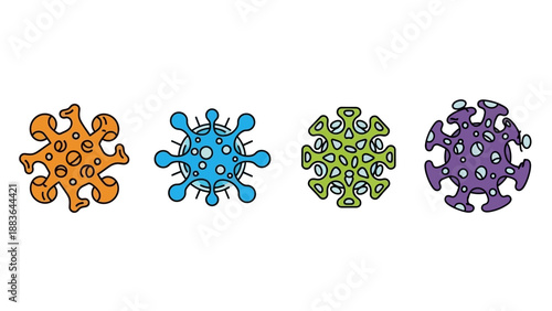 Colorful Virus Illustrations in Different Colors.