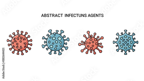 Colorful Virus Particles Illustration Set.