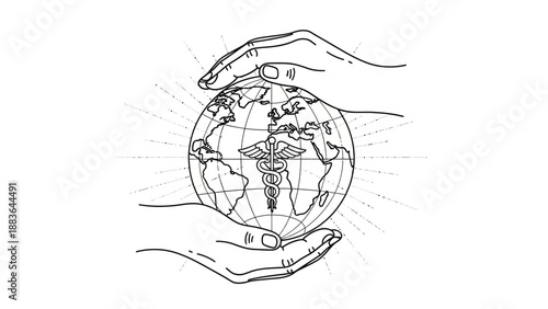 Hands Holding Globe Illustration Simple Design.